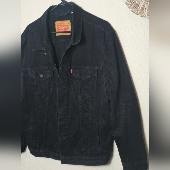 Levi's Denim Trucker Jacket Black Men Size Xxl Red Tab Stretch Cotton - Picture 15 of 16